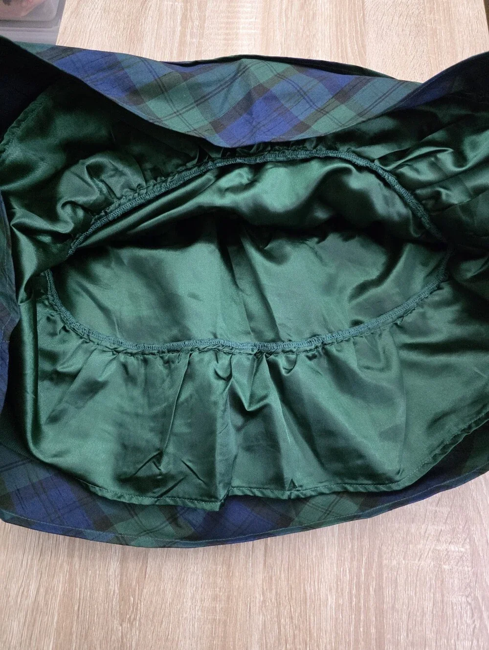 Gymboree Girls Green and Navy Plaid Ruffle Skirt with Bow Size 12 NEW with Tags